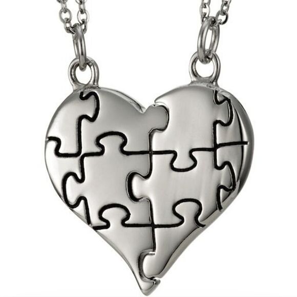 Shields Of Strength Stainless Steel Puzzle Piece Split Heart Necklace-Genesis 31 - Picture 2 of 4